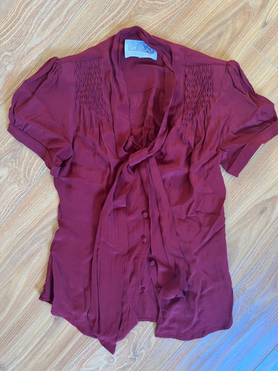 The Seamstress Of Bloomsbury Tops - Tie-Neck Burgundy Blouse for Women